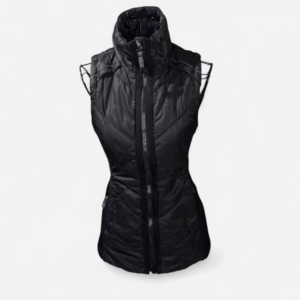 Athleta Black Quilted Puffer Vest Full Zip High Neck Pockets Women's XXS
